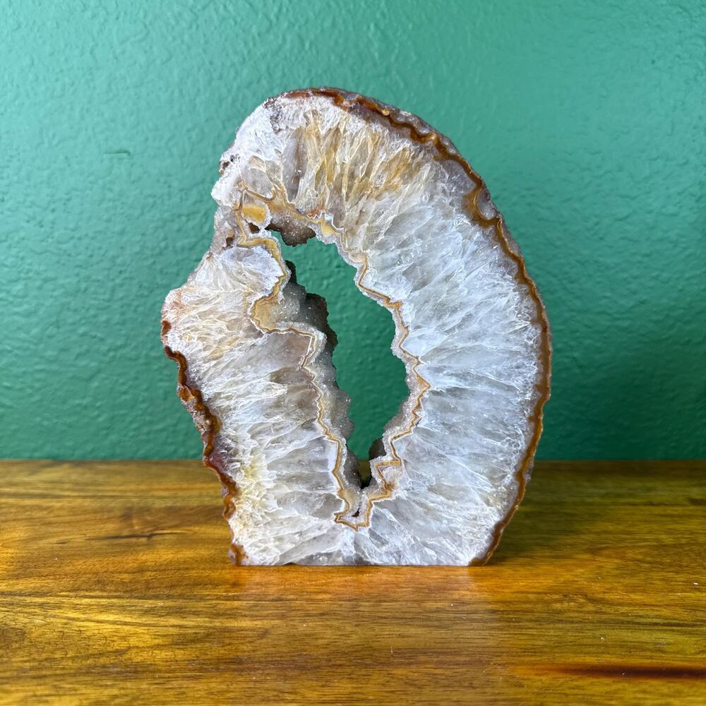 Agate Geode Portal Slice with Druzy Quartz Center